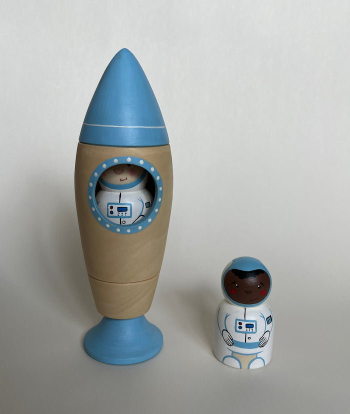 Wooden Rocket Ship Toy with Astronaut