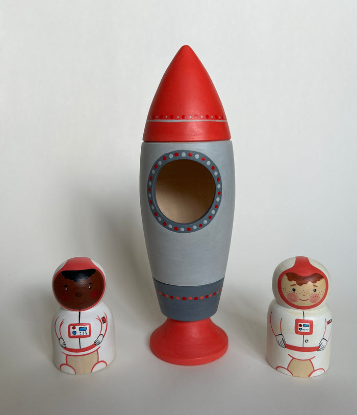 Wooden Rocket Ship Toy with Astronaut