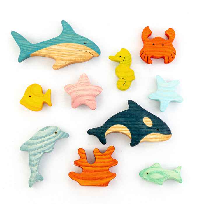 Waldorf wooden Sea Creatures and Fish set-10 pieces - PoppyBabyCo