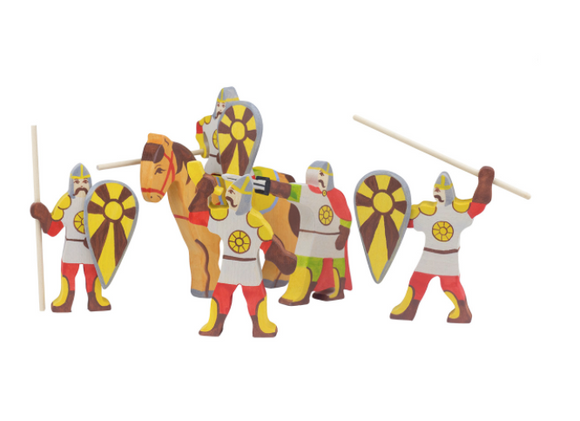 Wooden Medieval Knights and Horse Set