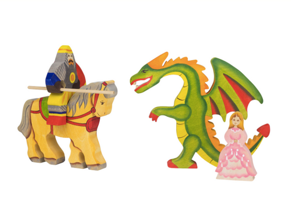 Wooden Princess and the Dragon Fairytale Set