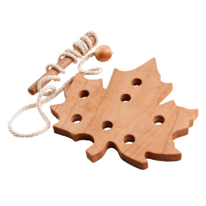 Wooden Lacing Oak, Maple, Beechwood Leafs set Threading Toy - PoppyBabyCo