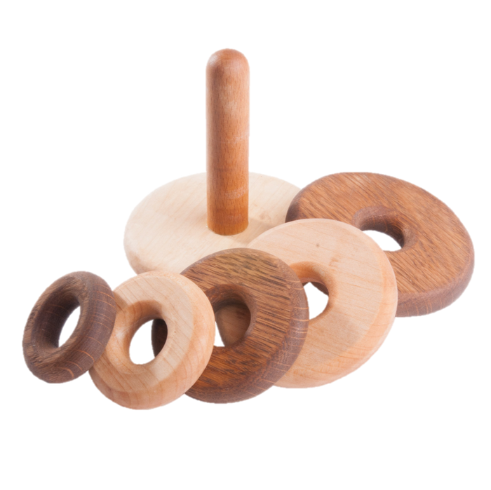 Wooden stacking rings toy from 2 types of wood, small - PoppyBabyCo