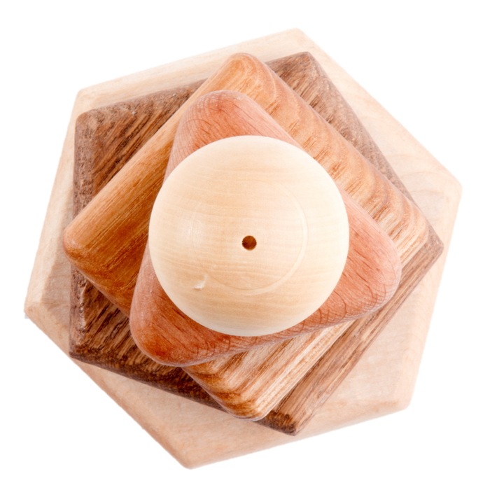 Wooden stacking toy in different shapes from 5 types of wood - PoppyBabyCo