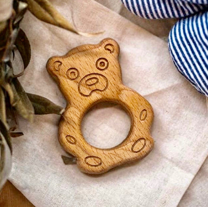 Organic Wooden Teether toy Bear - PoppyBabyCo