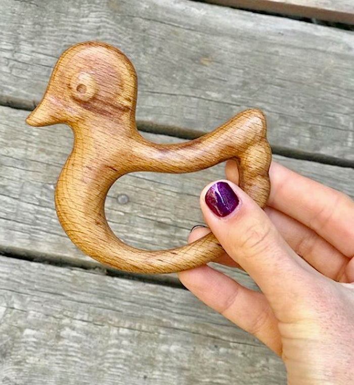 Organic Wooden Rattle-Teether Duck - PoppyBabyCo
