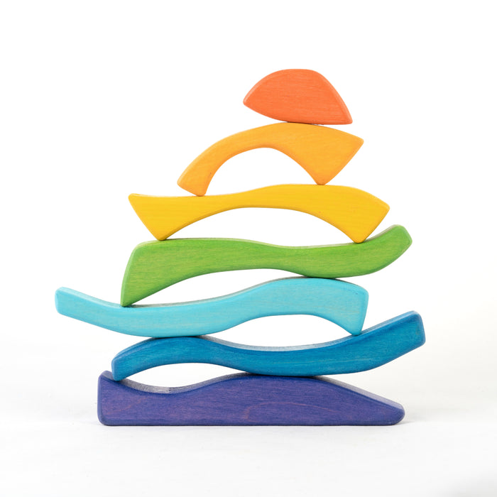 Stone Wooden Sculptural Blocks Stacker Puzzle Rainbow Toy - PoppyBabyCo