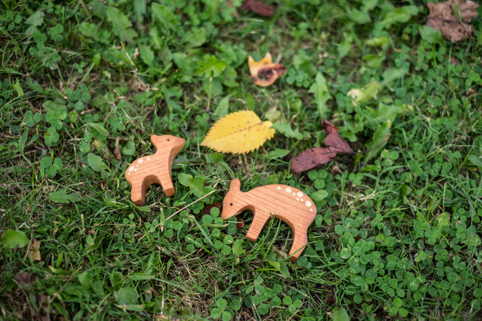 Waldorf Wooden Deer Figurine Set of 2