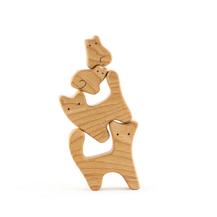 Waldorf Wooden Cats family of 4 puzzle set - PoppyBabyCo