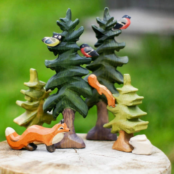 Carved Wooden Pine Trees set of 2