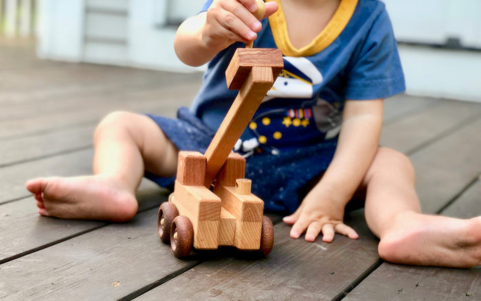 Handcrafted wooden catapult toy truck - PoppyBabyCo