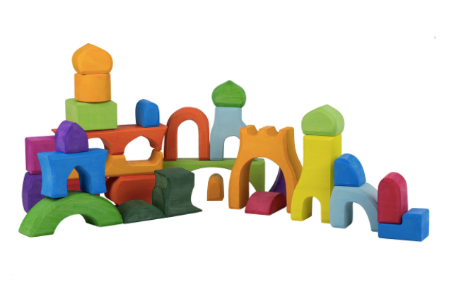 Colorful wooden Castle blocks and puzzle set