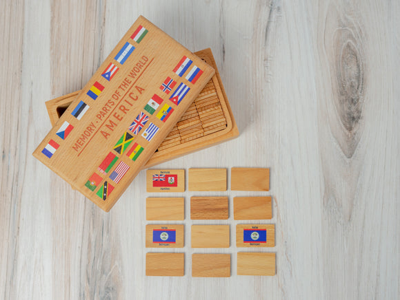 Memory Game Parts of the World, America in wooden box