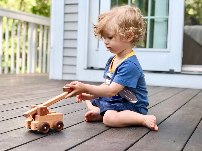 Handcrafted wooden catapult toy truck - PoppyBabyCo