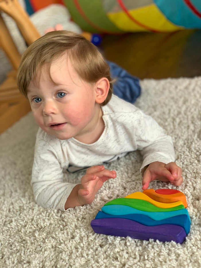 Waves Wooden Sculptural Blocks Stacker Puzzle Rainbow Toy - PoppyBabyCo