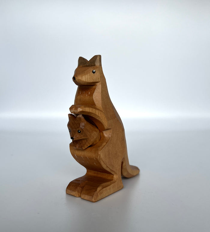 Wooden Kangaroo with Baby