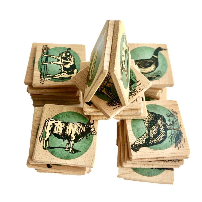 Wooden Memory Matching Game with a Linen Storage Bag, Farm Animals - PoppyBabyCo