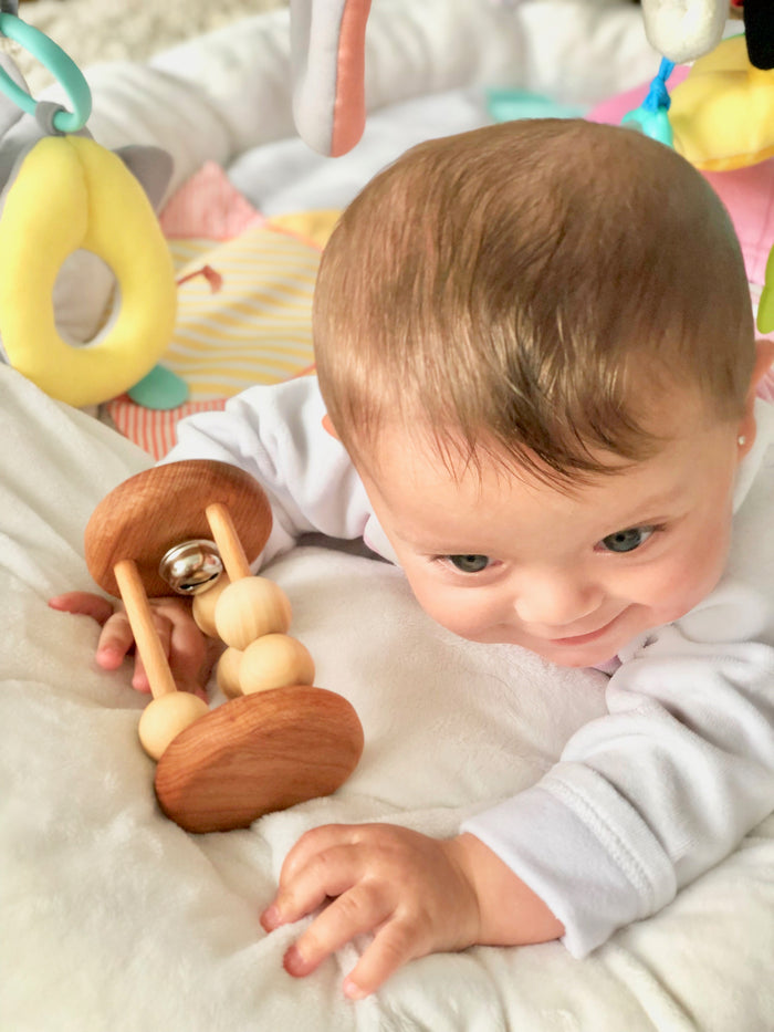 Montessori rolling rattle Wood Toy Bell Cylinder - PoppyBabyCo