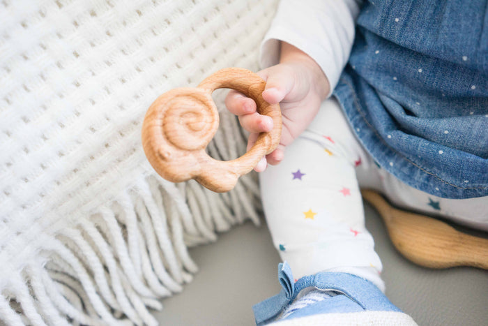 Organic Wooden Rattle-Teether Sheep - PoppyBabyCo