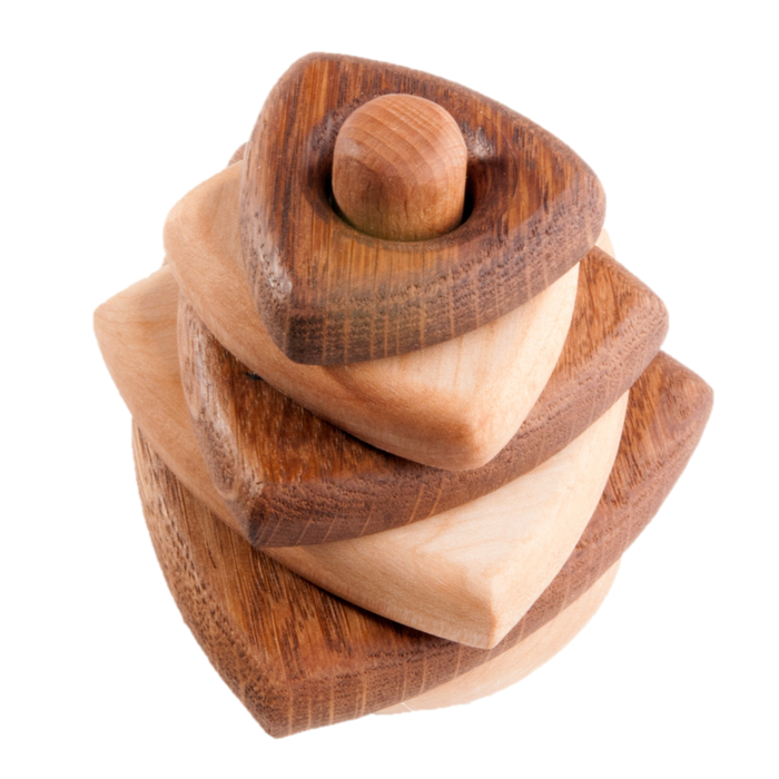 Wooden stacking toy in triangle shape from 2 types of wood - PoppyBabyCo