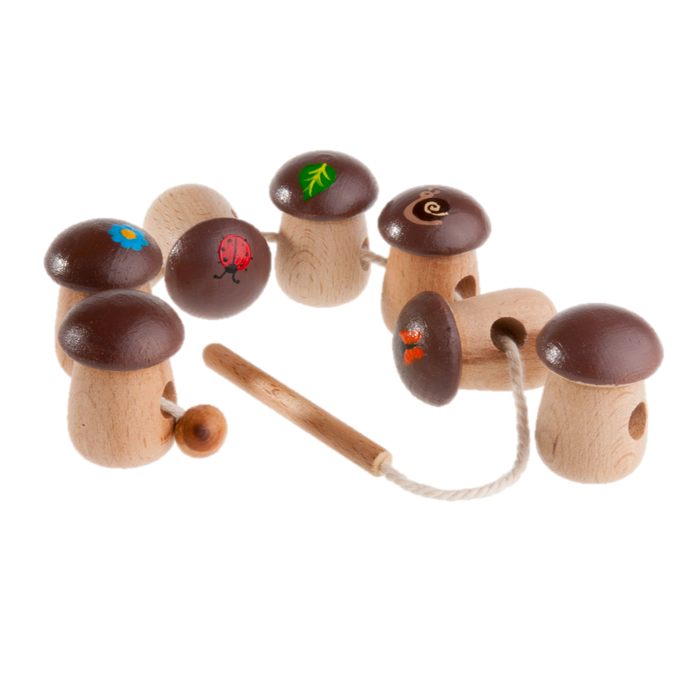 Wooden Mushrooms Lacing toy - PoppyBabyCo