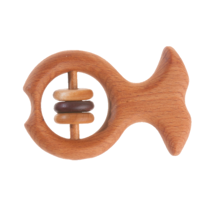 Organic Wooden Rattle-Teether Fish - PoppyBabyCo