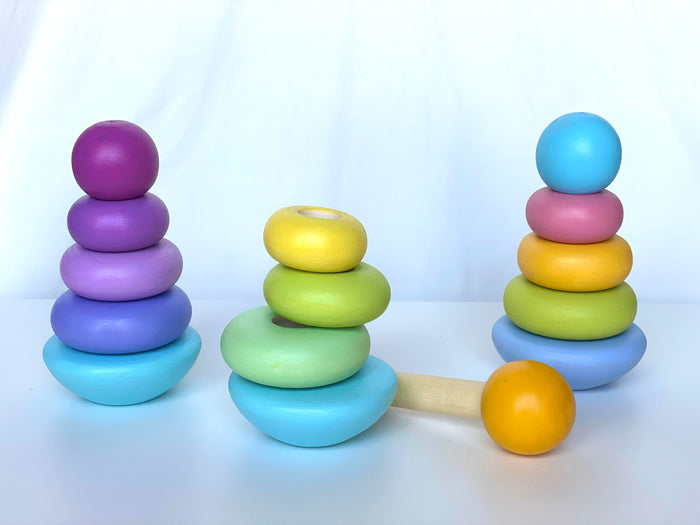 Wooden Ring Stacking Pyramid Pastel