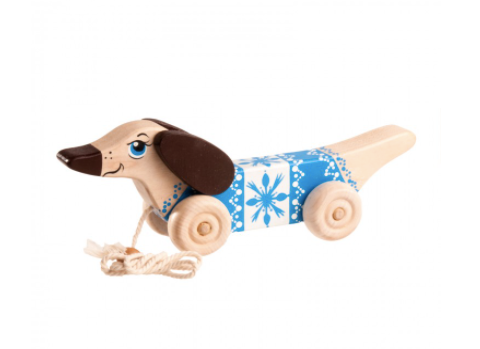 Wooden Dachshund Dog Pull toy painted