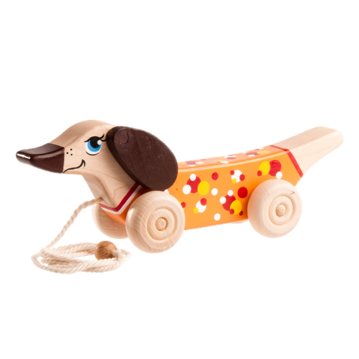 Wooden Dachshund Dog Pull toy painted - PoppyBabyCo