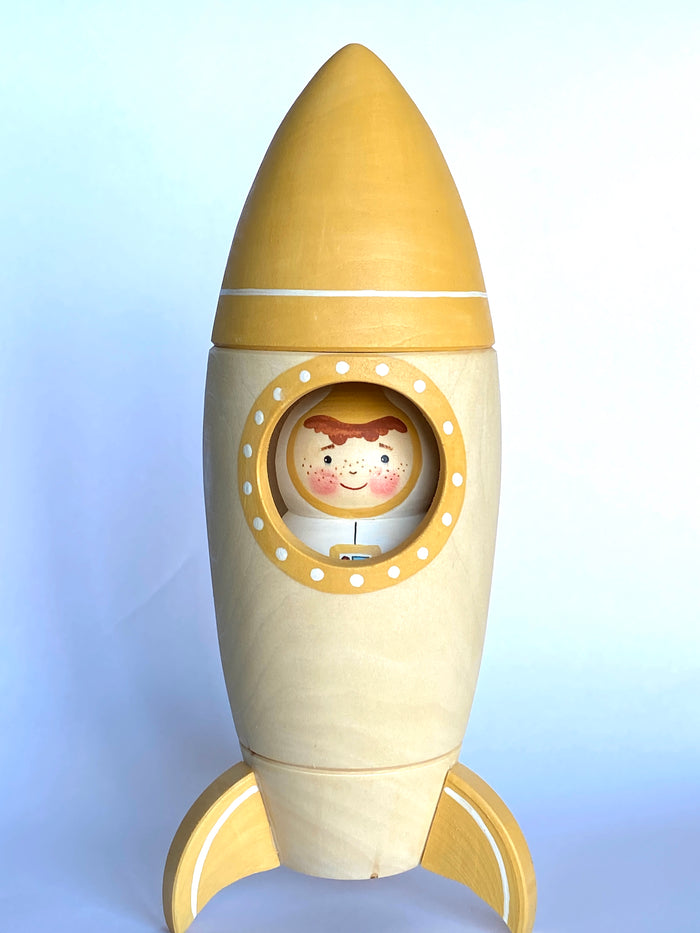 Wooden Toy Rocket with Astronaut