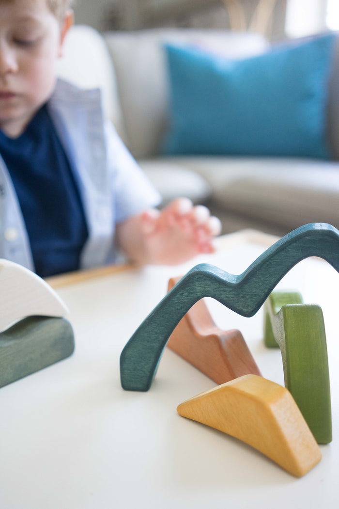 Wooden Sculptural Mountains Blocks Stacker Puzzle - PoppyBabyCo