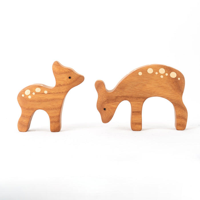 Waldorf Wooden Deer with the baby deer - PoppyBabyCo