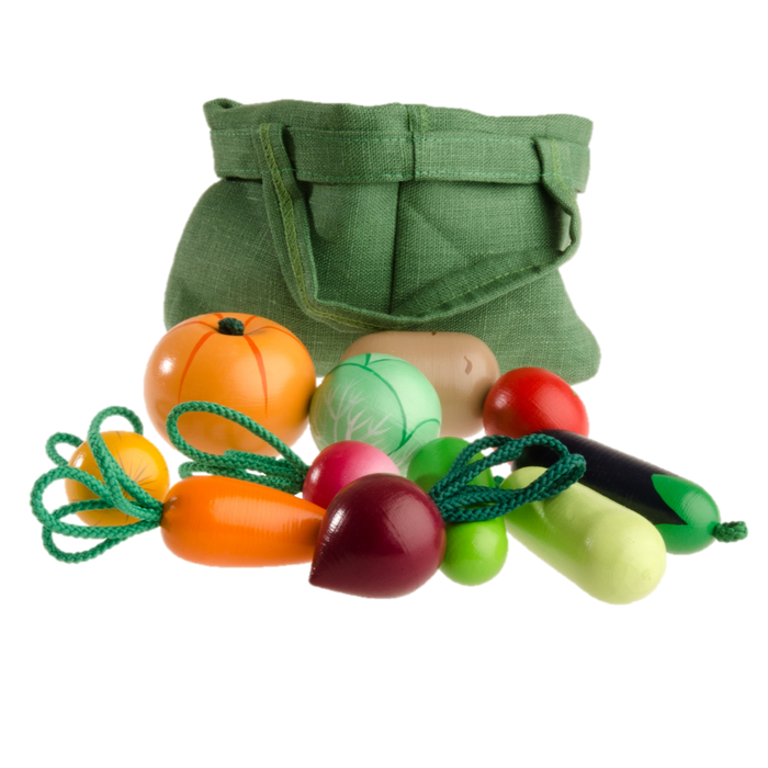 Wooden Vegetable Toys in a cloth Tote - PoppyBabyCo