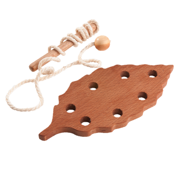 Wooden Lacing Oak, Maple, Beechwood Leafs set Threading Toy - PoppyBabyCo