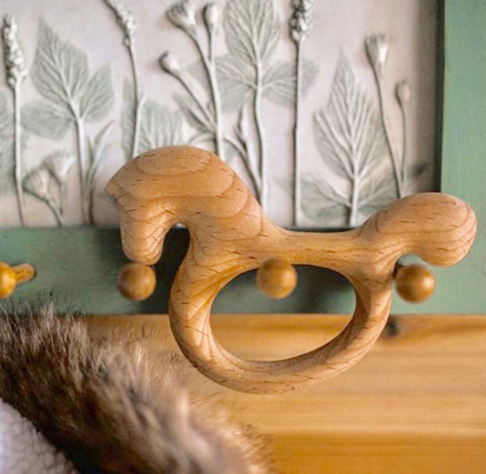 Organic Wooden Rattle-Teether Horse - PoppyBabyCo