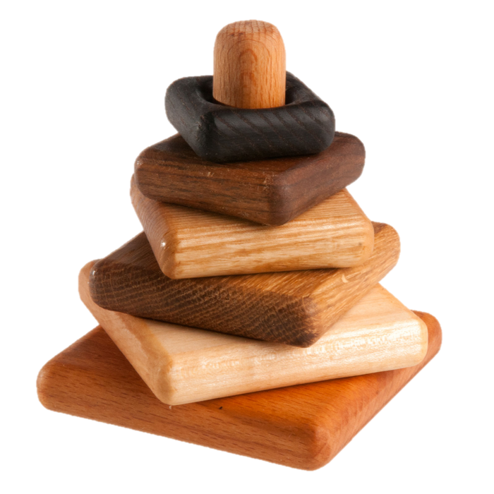 Wooden stacking toy in square shape from 6 types of wood - PoppyBabyCo