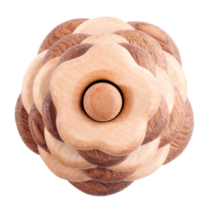Wooden stacking toy in flower shape from 2 types of wood - PoppyBabyCo
