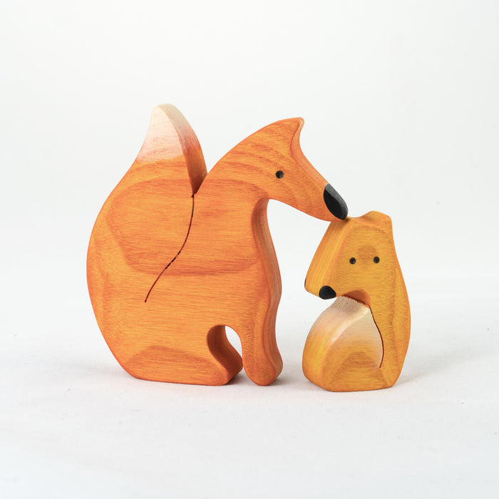 Waldorf Wooden Foxes family of 3 puzzle set - PoppyBabyCo