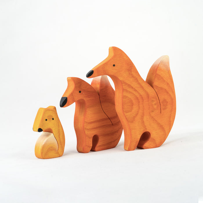 Waldorf Wooden Foxes family of 3 puzzle set - PoppyBabyCo