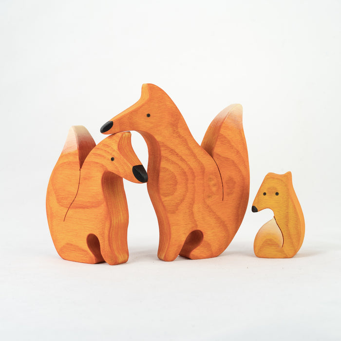 Waldorf Wooden Foxes family of 3 puzzle set - PoppyBabyCo