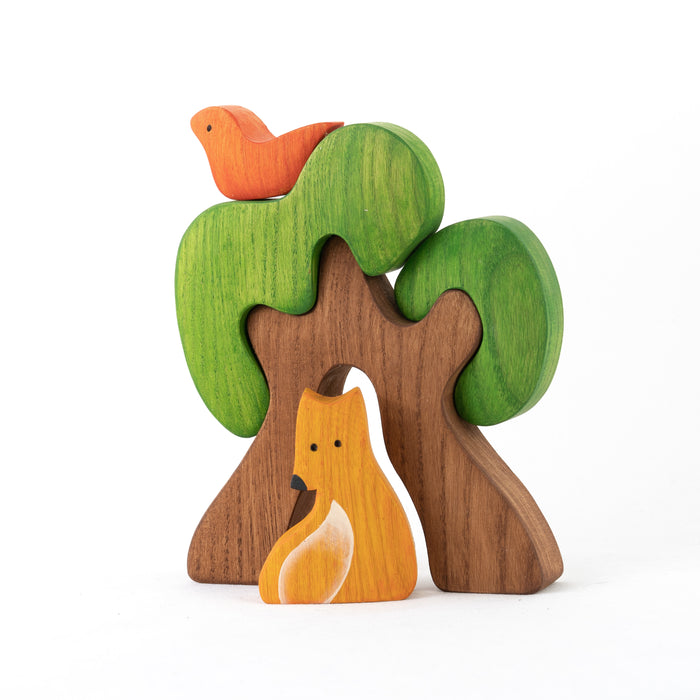 New Educational Wooden Tree Puzzle toy with Fox - PoppyBabyCo