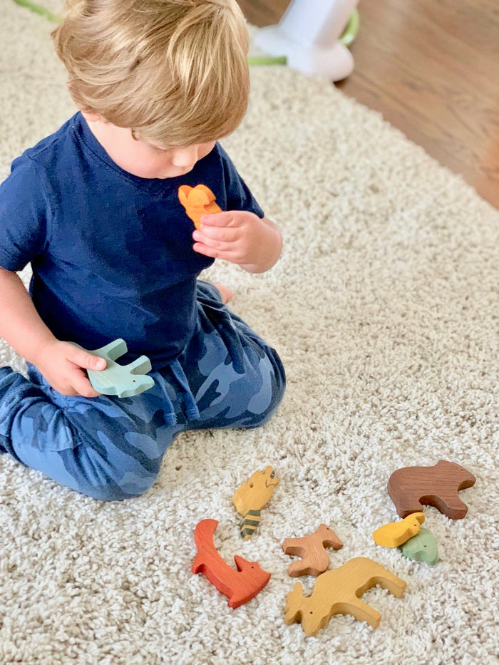 Wooden set of 9 Animals from the forest painted - PoppyBabyCo