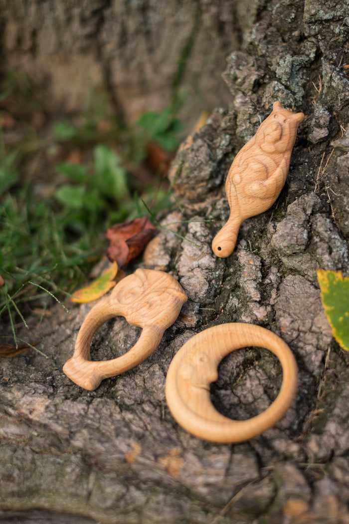 Wooden Rattle Teether — Moon Teething Ring