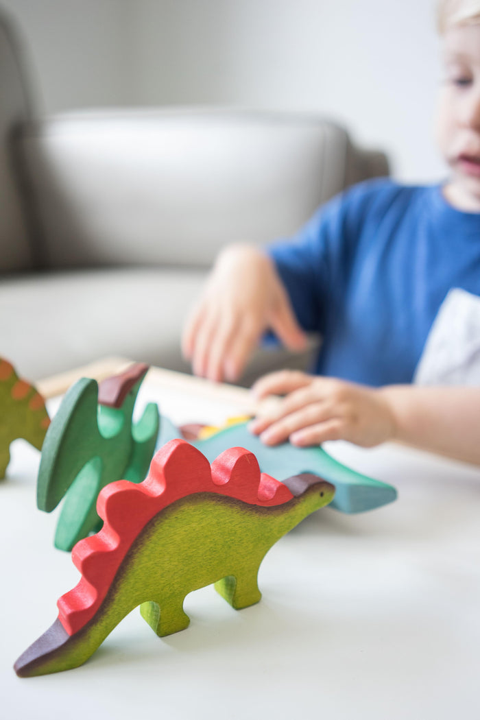 Waldorf Wooden Dinosaurs set painted- 6 pieces - PoppyBabyCo