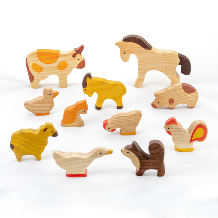 Waldorf Wooden Farm Animals Set painted- 11 pieces - PoppyBabyCo