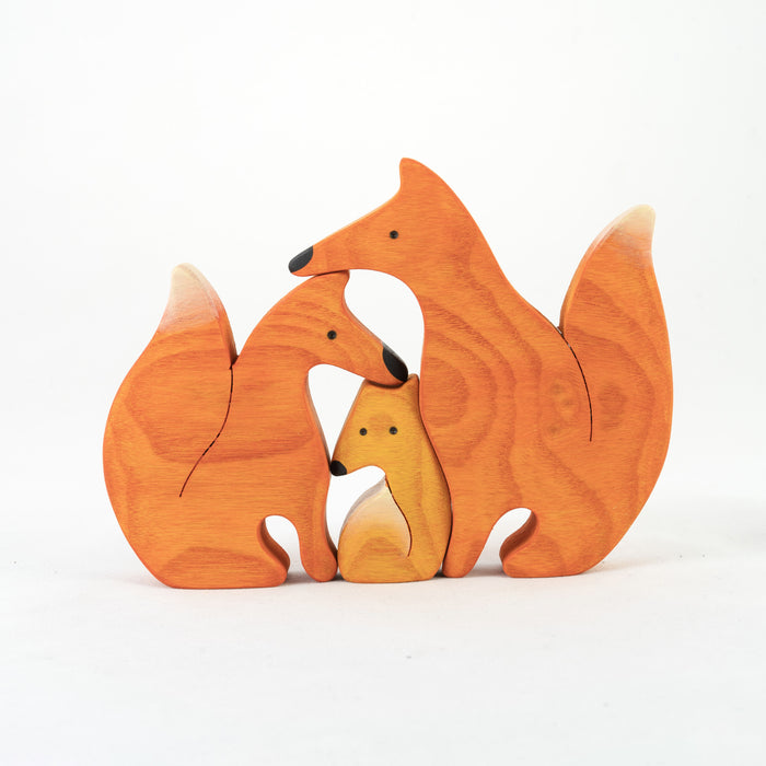 Waldorf Wooden Foxes family of 3 puzzle set - PoppyBabyCo