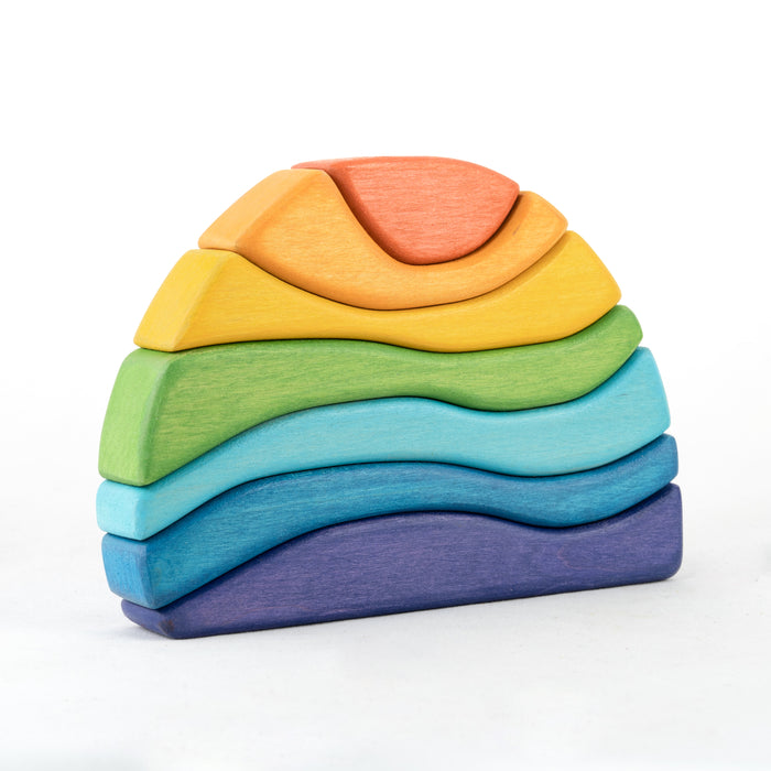 Stone Wooden Sculptural Blocks Stacker Puzzle Rainbow Toy - PoppyBabyCo