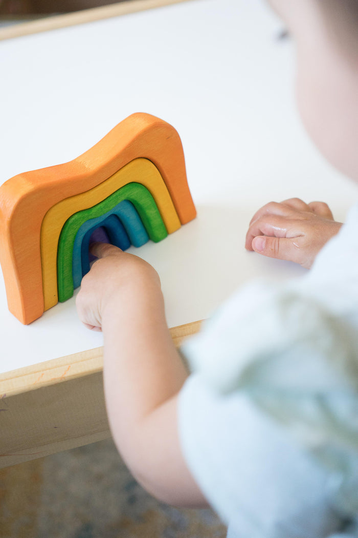 Wooden Stacking toy Rainbow Caves Sculptural Blocks - PoppyBabyCo