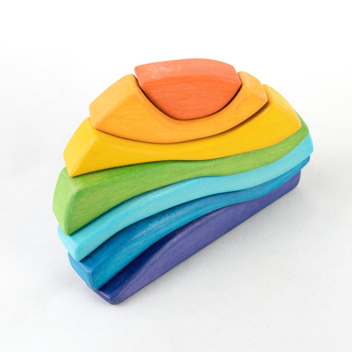 Stone Wooden Sculptural Blocks Stacker Puzzle Rainbow Toy - PoppyBabyCo