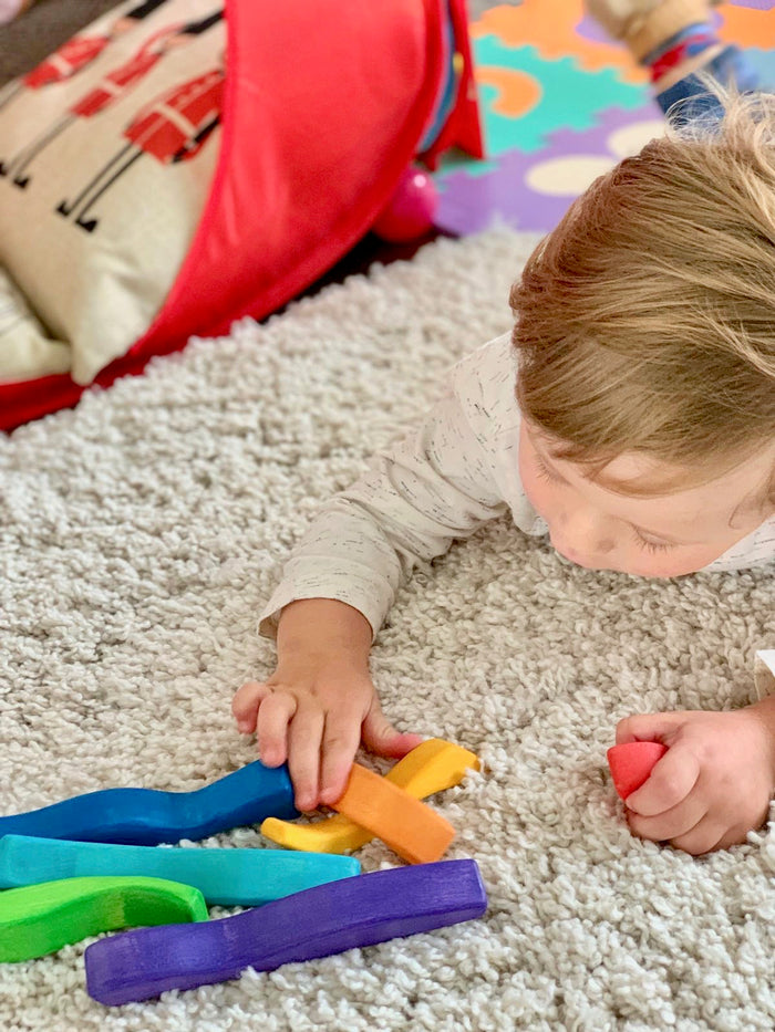 Waves Wooden Sculptural Blocks Stacker Puzzle Rainbow Toy - PoppyBabyCo